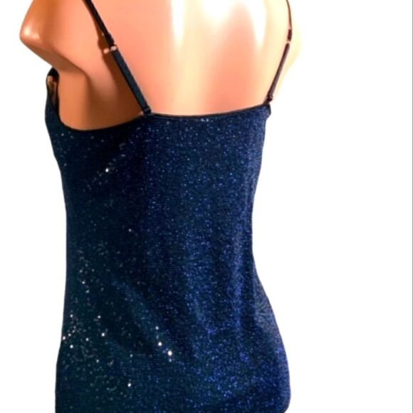 EXPRESS Sequined Camisole Tank Top Navy Spaghetti Strap Sz Small NWT - Picture 2 of 12